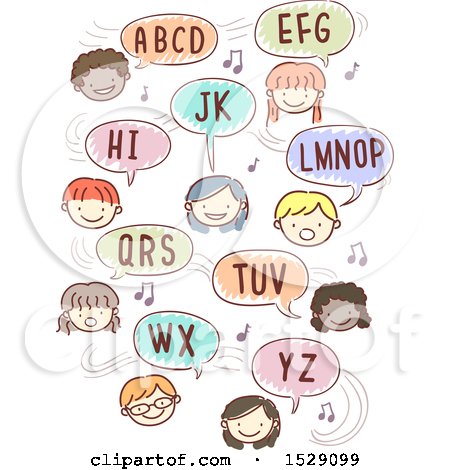 Clipart of a Sketched Group of Children Singing the Abc Song - Royalty Free Vector Illustration by BNP Design Studio
