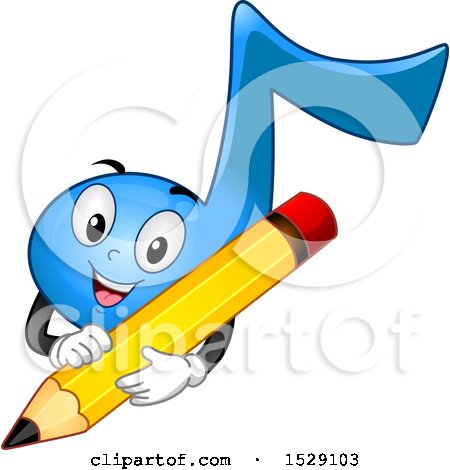 Clipart of a Blue Eighth Music Note Character Holding a Pencil - Royalty Free Vector Illustration by BNP Design Studio