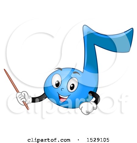 Clipart of a Blue Music Note Character Holding a Pointer Stick or Wand - Royalty Free Vector Illustration by BNP Design Studio