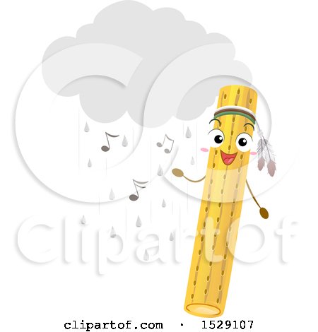 Clipart of a Rainstick Character with a Cloud, Rain and Music Notes - Royalty Free Vector Illustration by BNP Design Studio