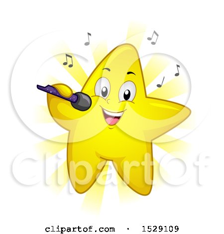 Clipart of a Happy Yellow Star Character Singing - Royalty Free Vector Illustration by BNP Design Studio