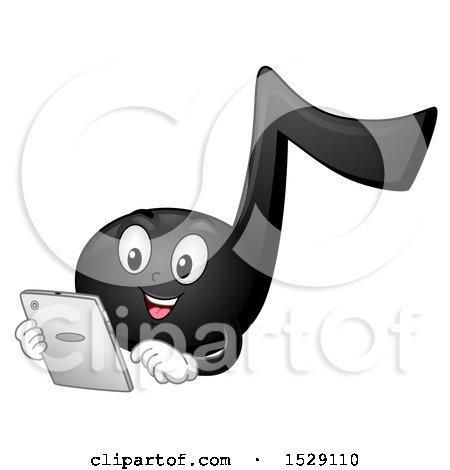 Clipart of a Black Eighth Music Note Character Using a Tablet Computer - Royalty Free Vector Illustration by BNP Design Studio