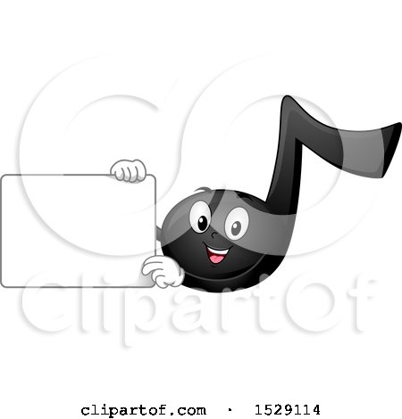 Clipart of a Black Eighth Music Note Character Holding a Board - Royalty Free Vector Illustration by BNP Design Studio