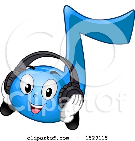 Clipart of a Blue Eighth Music Note Character Wearing Headphones - Royalty Free Vector Illustration by BNP Design Studio