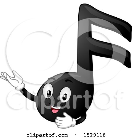 Clipart of a Black Sixteenth Music Note Character Presenting - Royalty Free Vector Illustration by BNP Design Studio