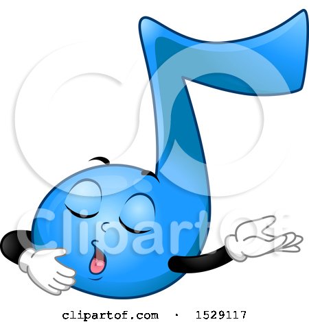 Clipart of a Blue Eighth Music Note Character Singing and Presenting - Royalty Free Vector Illustration by BNP Design Studio