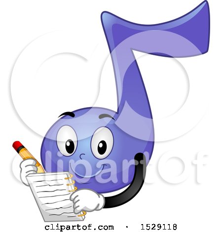 Clipart of a Purple Eighth Music Note Character Writing a Song - Royalty Free Vector Illustration by BNP Design Studio