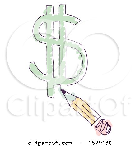 Clipart of a Sketched Pencil Drawing a Dollar Symbol - Royalty Free Vector Illustration by BNP Design Studio