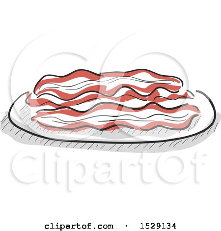 Clipart of a Sketched Plate of Bacon - Royalty Free Vector Illustration by BNP Design Studio