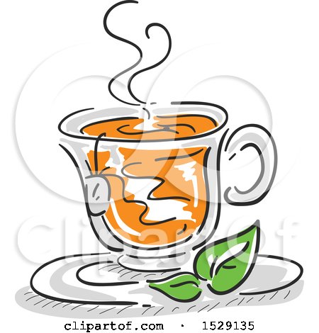 Clipart of a Sketched Cup of Hot Tea - Royalty Free Vector Illustration by BNP Design Studio
