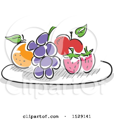 Clipart of a Sketched Plate of Fruit - Royalty Free Vector Illustration by BNP Design Studio