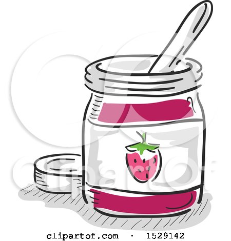 Clipart of a Sketched Jar of Strawberry Jam - Royalty Free Vector Illustration by BNP Design Studio