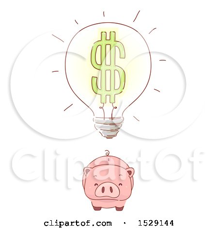 Clipart of a Piggy Bank with a Dollar Light Bulb Idea - Royalty Free Vector Illustration by BNP Design Studio