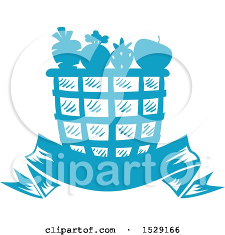 Clipart of a Silhouetted Basket Full of Produce, with a Banner - Royalty Free Vector Illustration by BNP Design Studio