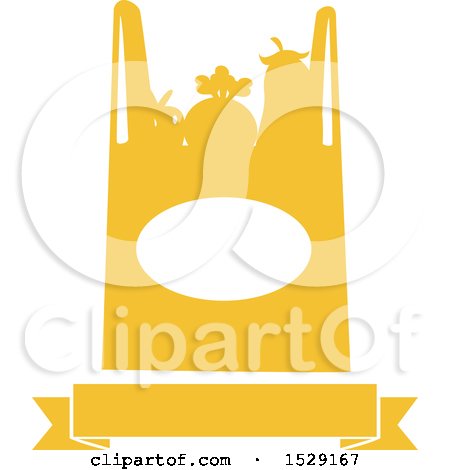 Clipart of a Silhouetted Shopping Bag Full of Produce, with a Banner - Royalty Free Vector Illustration by BNP Design Studio