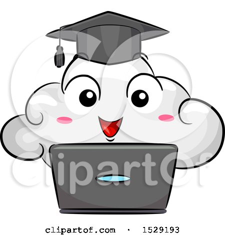 Clipart of a Cloud Graduate Character over a Laptop - Royalty Free Vector Illustration by BNP Design Studio