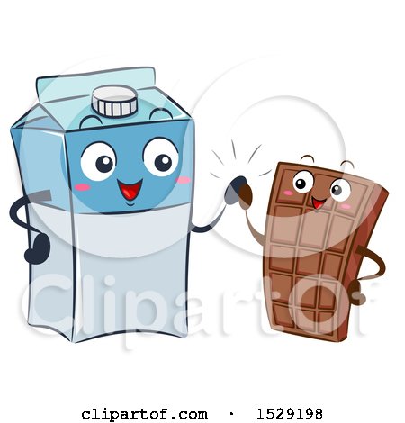 Clipart of a Milk Carton Character and Chocolate Bar Giving a High Five - Royalty Free Vector Illustration by BNP Design Studio