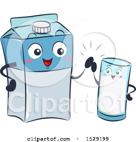 Clipart of a Milk Carton Character and Glass Giving a High Five - Royalty Free Vector Illustration by BNP Design Studio