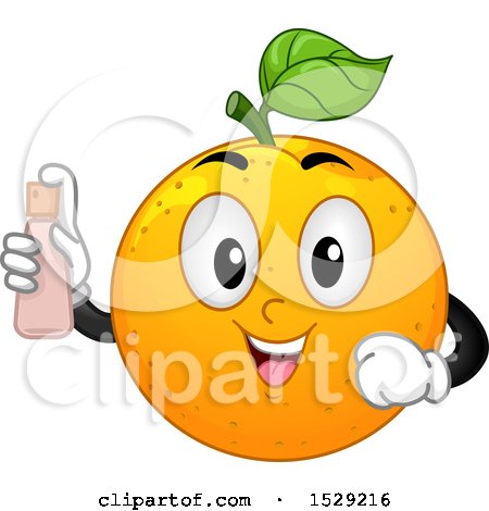 Clipart of a Happy Navel Orange Character Spraying Fragrance - Royalty Free Vector Illustration by BNP Design Studio