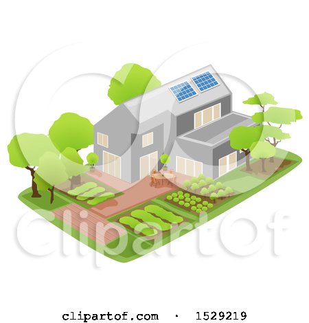 Clipart of a Sustainable Home with Solar Panels and a Garden - Royalty Free Vector Illustration by BNP Design Studio