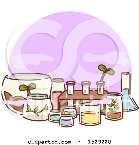 Clipart of Containers and Test Tubes with Seedling Plants - Royalty Free Vector Illustration by BNP Design Studio