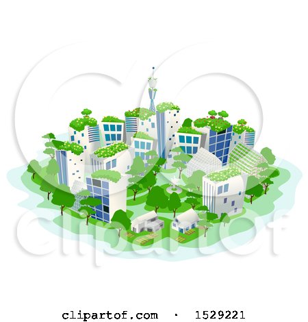 Clipart of a Sustainable City with Roof Top Gardens, Green Houses and Parks - Royalty Free Vector Illustration by BNP Design Studio