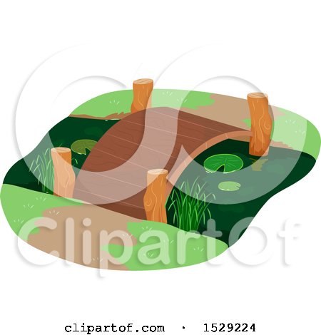 Clipart of a Foot Bridge over a Pond - Royalty Free Vector Illustration by BNP Design Studio