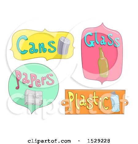 Clipart of Cans, Glass, Papers and Plastic Recycling Labels - Royalty Free Vector Illustration by BNP Design Studio