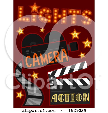 Clipart of Lights, Camera and Action Movie Filming Studio Icons - Royalty Free Vector Illustration by BNP Design Studio