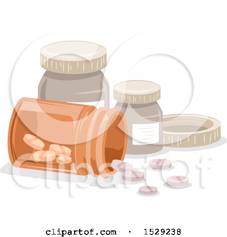 Clipart of a Spilling Bottle of Pills - Royalty Free Vector Illustration by BNP Design Studio