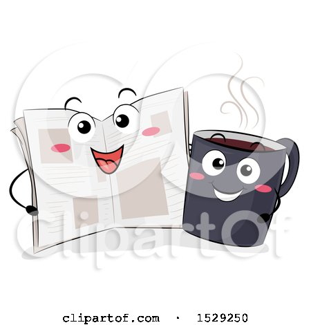 Clipart of Newspaper and Coffee Characters Side by Side - Royalty Free Vector Illustration by BNP Design Studio
