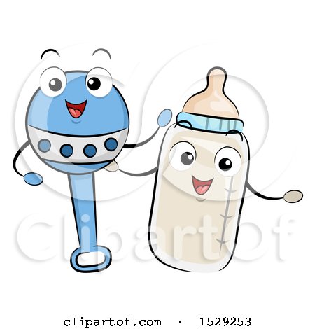 Clipart of Baby Rattle and Bottle Characters - Royalty Free Vector Illustration by BNP Design Studio