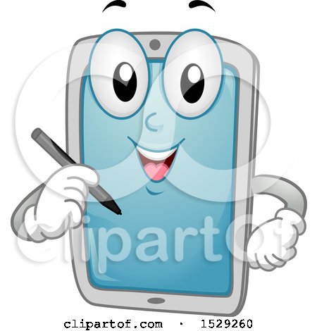 Clipart of a Tablet Computer Character Holding a Stylus - Royalty Free Vector Illustration by BNP Design Studio