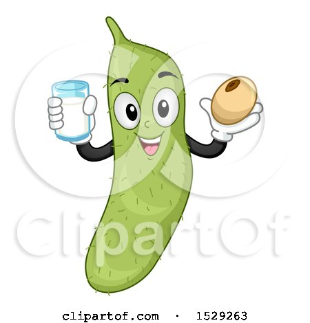 Clipart of a Soy Character Holding a Bean and Glass of Milk - Royalty Free Vector Illustration by BNP Design Studio