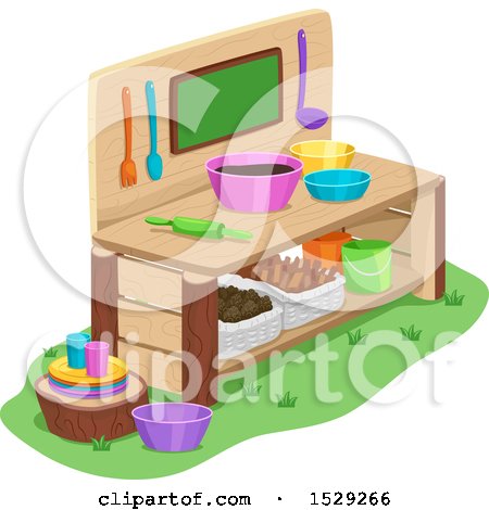 Clipart of a Wooden Outdoor Mud Kitchen - Royalty Free Vector Illustration by BNP Design Studio