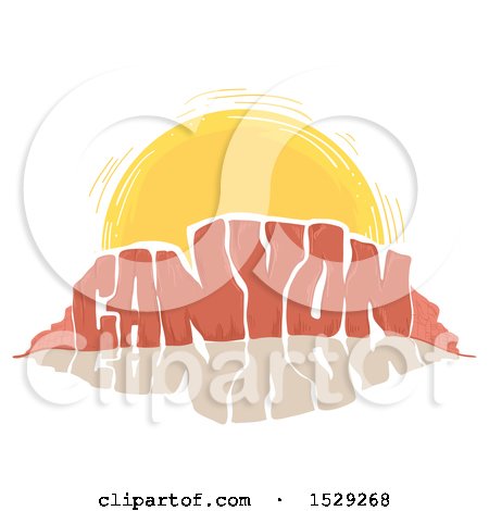 Clipart of a Setting Sun with Rock Formation Canyon Text - Royalty Free Vector Illustration by BNP Design Studio