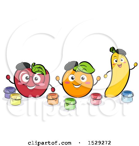 Clipart of a Happy Apple, Orange and Banana with Paint - Royalty Free Vector Illustration by BNP Design Studio