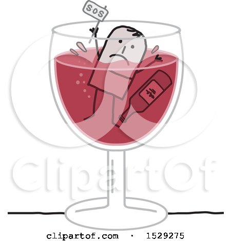 Clipart of a Stick Man Drowning in a Wine Glass - Royalty Free Vector Illustration by NL shop