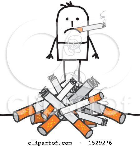 Clipart of a Stick Man Smoking on a Pile of Cigarettes - Royalty Free Vector Illustration by NL shop
