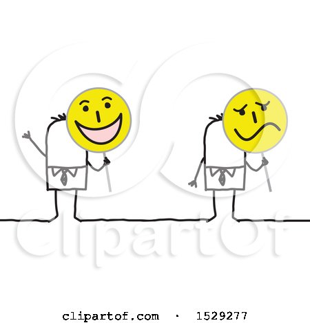 Clipart of a Stick Business Man Holding Happy and Sad Signs - Royalty Free Vector Illustration by NL shop