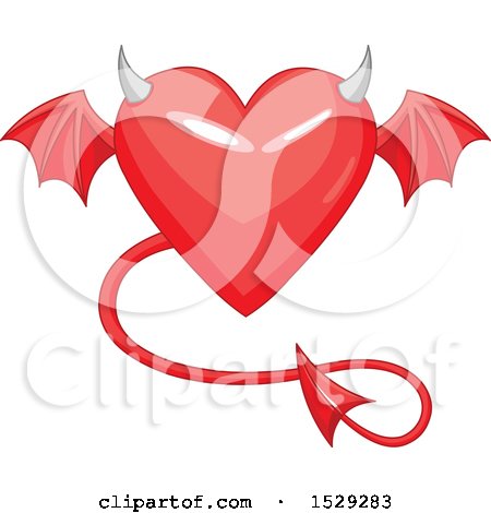 Clipart of a Red Heart with a Devil Tail, Horns and Wings - Royalty Free Vector Illustration by Pushkin