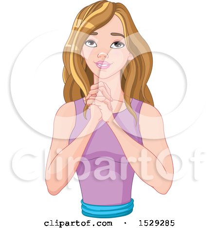 Clipart of a Caucasian Woman Praying or Pleading - Royalty Free Vector Illustration by Pushkin