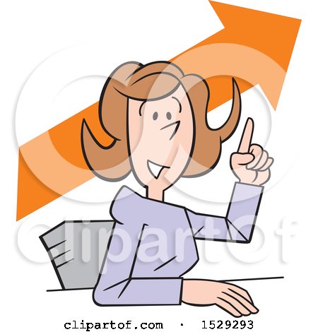 Clipart of a Cartoon Business Woman Making a Point, Upward Trend - Royalty Free Vector Illustration by Johnny Sajem