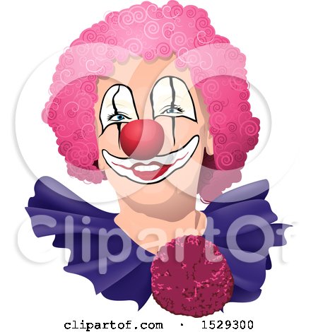 Clipart of a Clown with a Pink Wig - Royalty Free Vector Illustration by dero