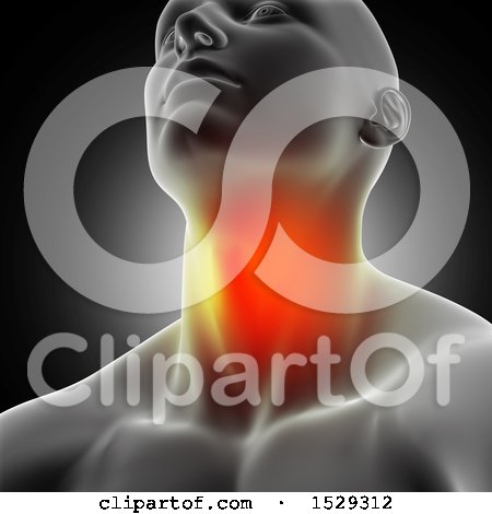 Clipart of a 3d Man with Glowing Throat Pain - Royalty Free Illustration by KJ Pargeter