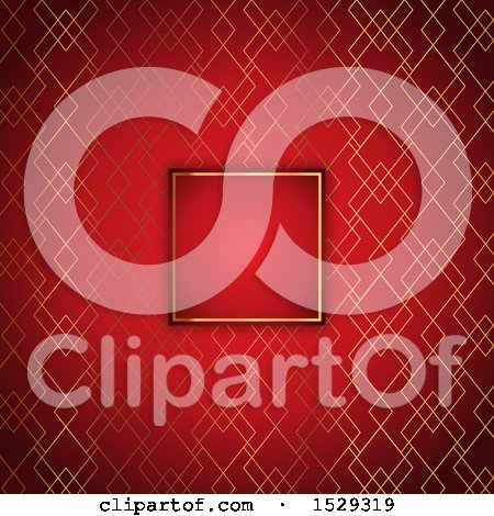Clipart of a Square Frame over a Fancy Golden Pattern over a Red Background - Royalty Free Vector Illustration by KJ Pargeter
