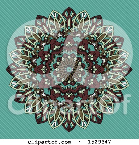 Clipart of a Retro Styled Mandala Pattern over Turquoise Stripes - Royalty Free Vector Illustration by KJ Pargeter