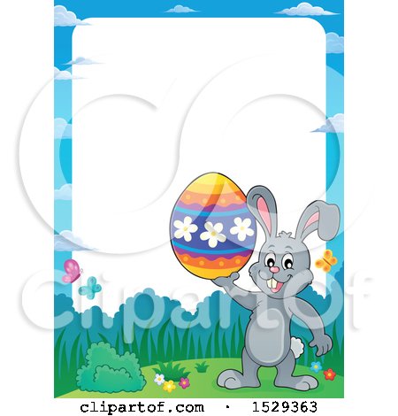 Clipart of a Border with a Gray Easter Bunny Rabbit - Royalty Free Vector Illustration by visekart