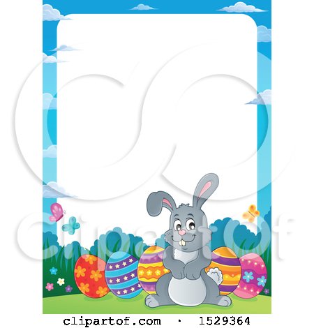 Clipart of a Border with a Gray Easter Bunny Rabbit - Royalty Free Vector Illustration by visekart