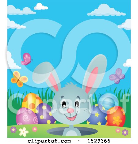 Clipart of a Gray Bunny Rabbit with Easter Eggs - Royalty Free Vector Illustration by visekart